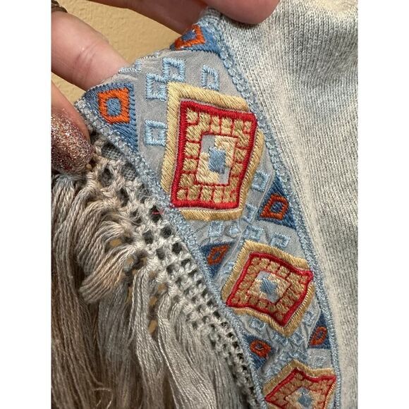 JOHNNY WAS Love SZ Small Aztec Western BOHO Cottage-core Boxy Tunic Top w/Fringe - Picture 9 of 15